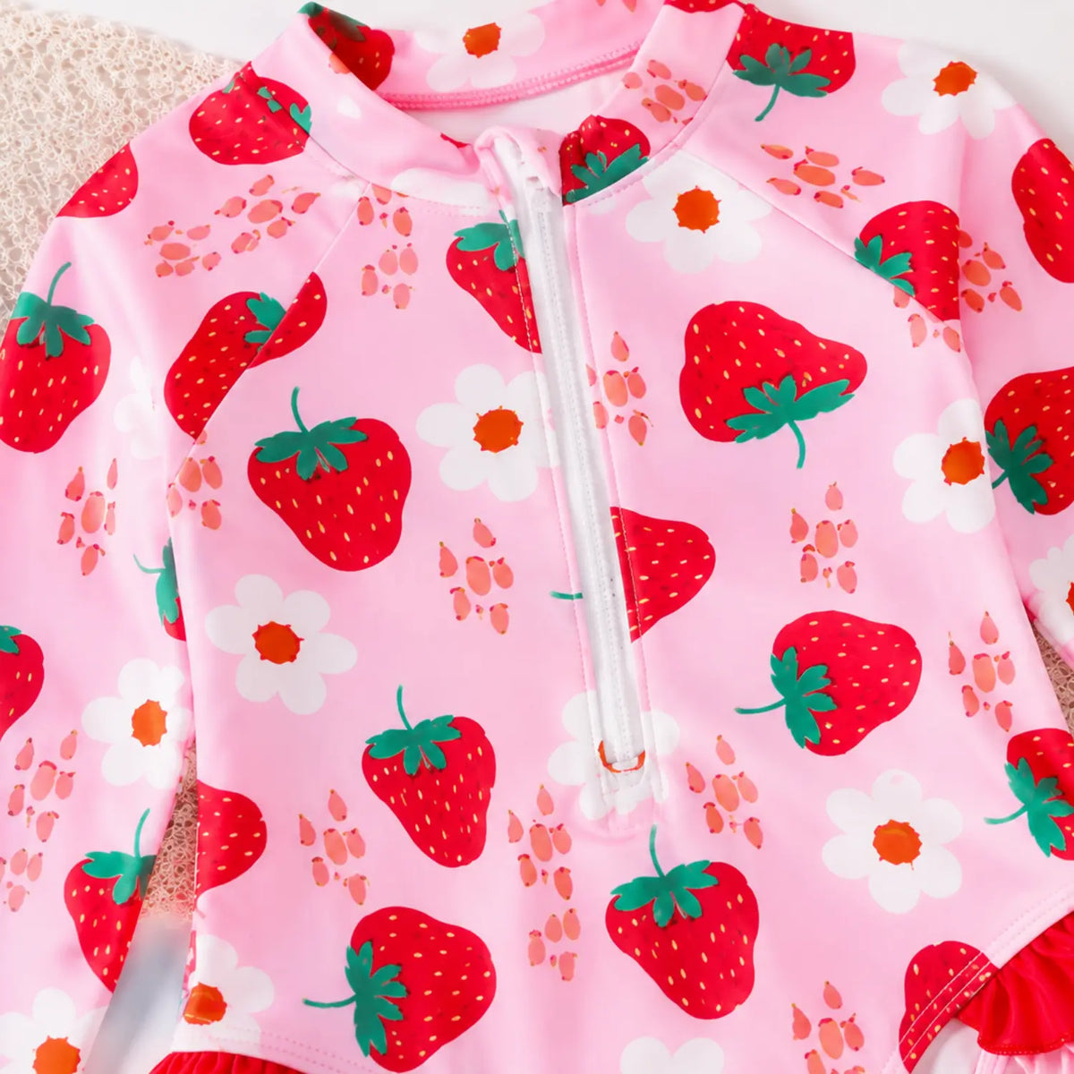 Strawberry Swim Set for Girls | Long-Sleeve Swimsuit & Sun Hat