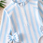 Seaside Stripes Swim Romper for Girls | Blue & White Swimsuit