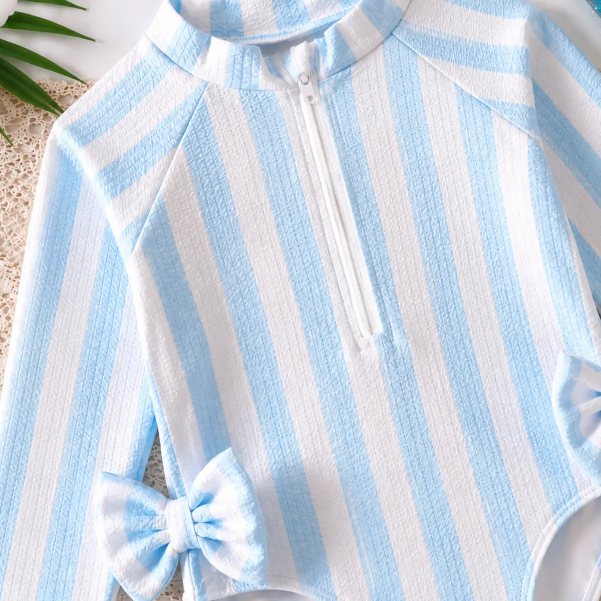 Seaside Stripes Swim Romper for Girls | Blue & White Swimsuit