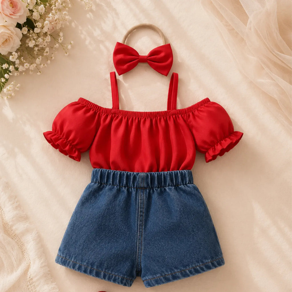Rosie Hearts Denim Co-ord Set for Girls | Minilova