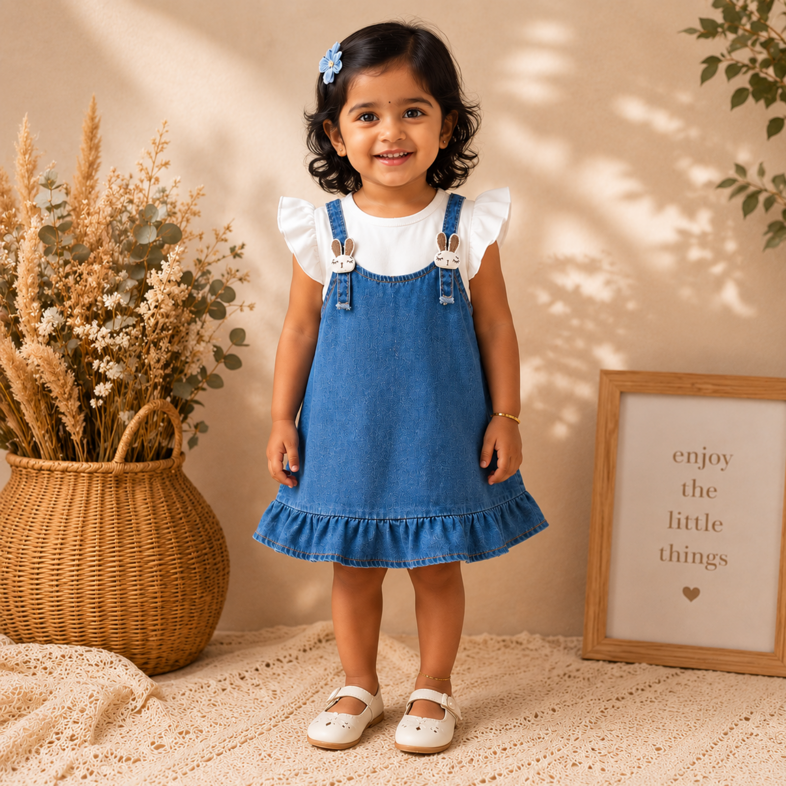 Little Bunny Denim Dress for Girls | Minilova