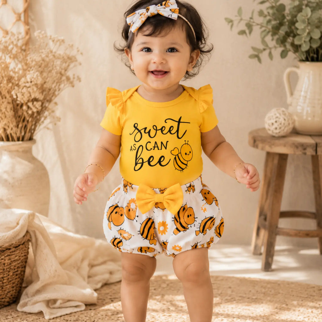 Sweet As Can Bee Baby Girl Shorts Set | Minilova