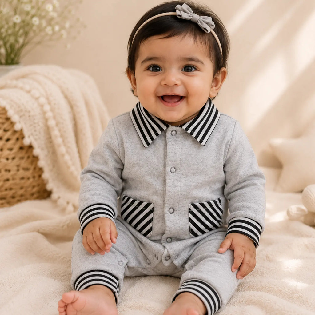 Classic Grey Gentleman Knit Romper | Minilova