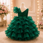 Royale Enchanted Princess Gown for Girls – Green Ruffle Birthday Gown