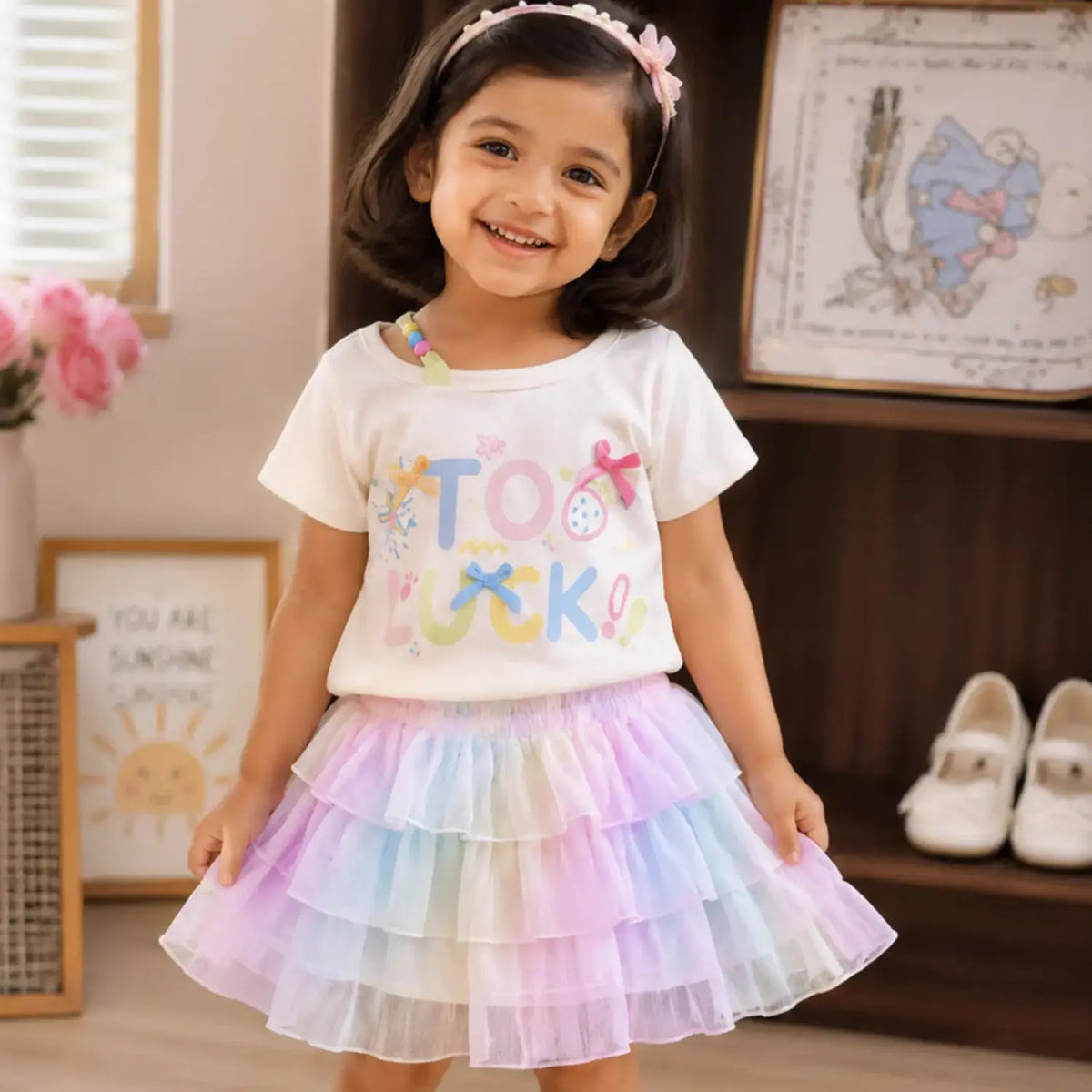 Sweet Sorbet Ruffle Set for Girls | T-Shirt & Ruffle Skirt