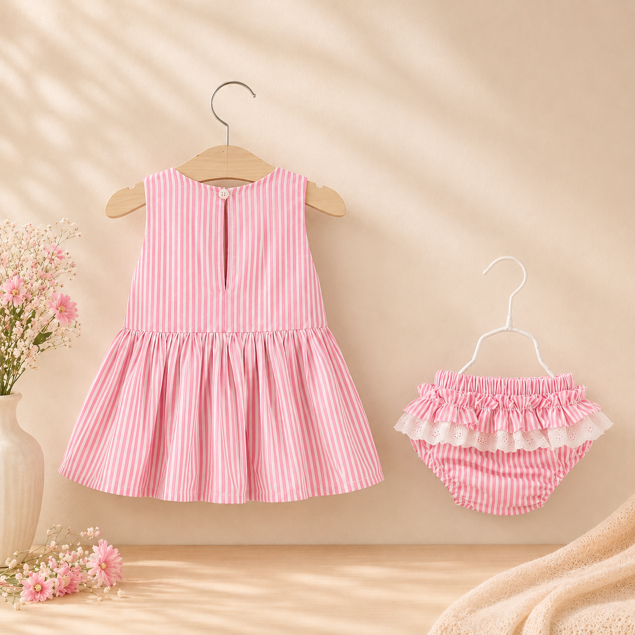 Candy Stripe Baby Girl Summer Dress with Bloomers | Minilova
