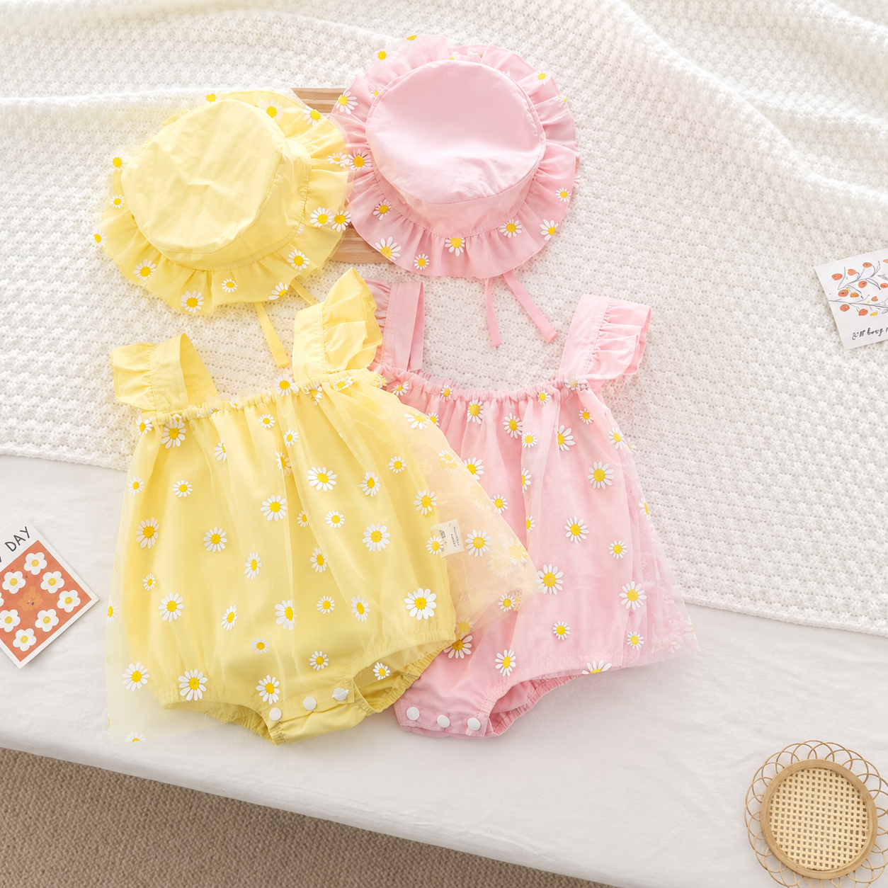 Sunny Daisy Baby Girl Romper Dress with Hat | Minilova