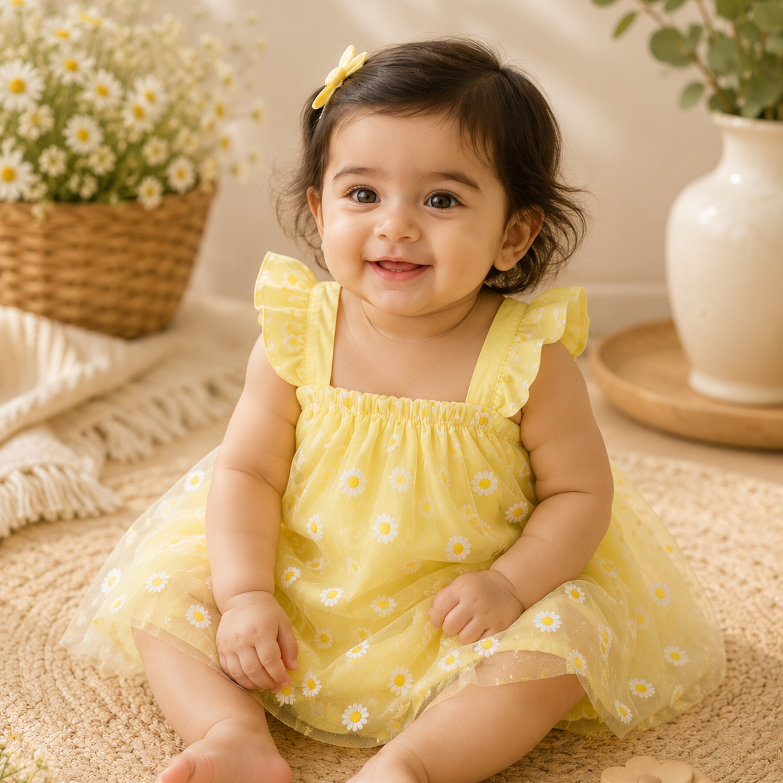 Sunny Daisy Baby Girl Romper Dress with Hat | Minilova