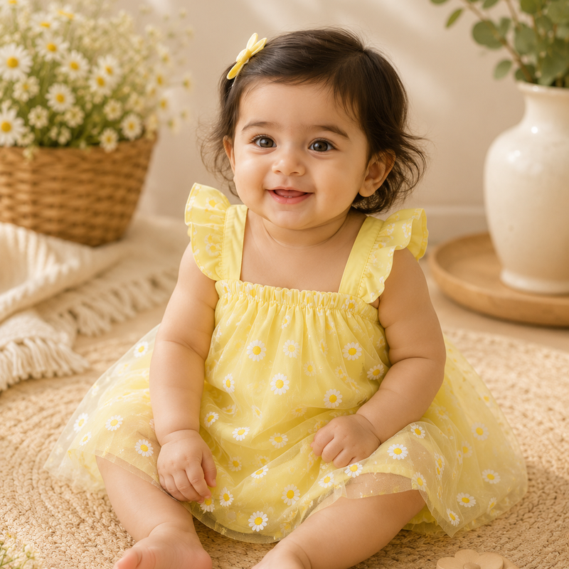 Sunny Daisy Baby Girl Romper Dress with Hat | Minilova