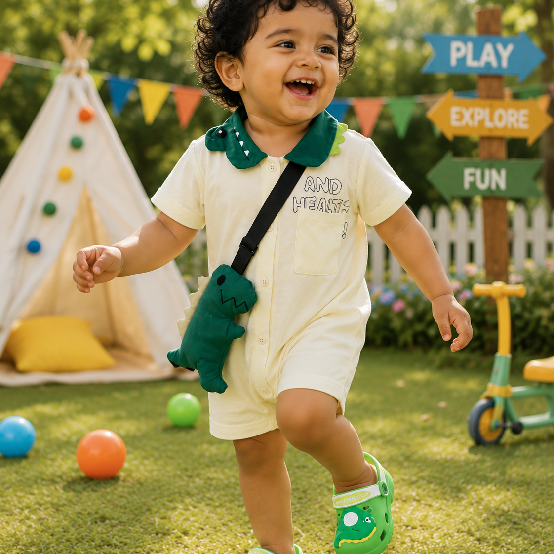 Dino Buddy Baby Boy Romper Set with Sling Bag | Minilova