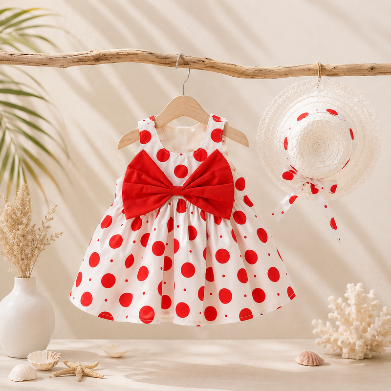 Cherry Pop Baby Girl Summer Dress with Hat | Minilova