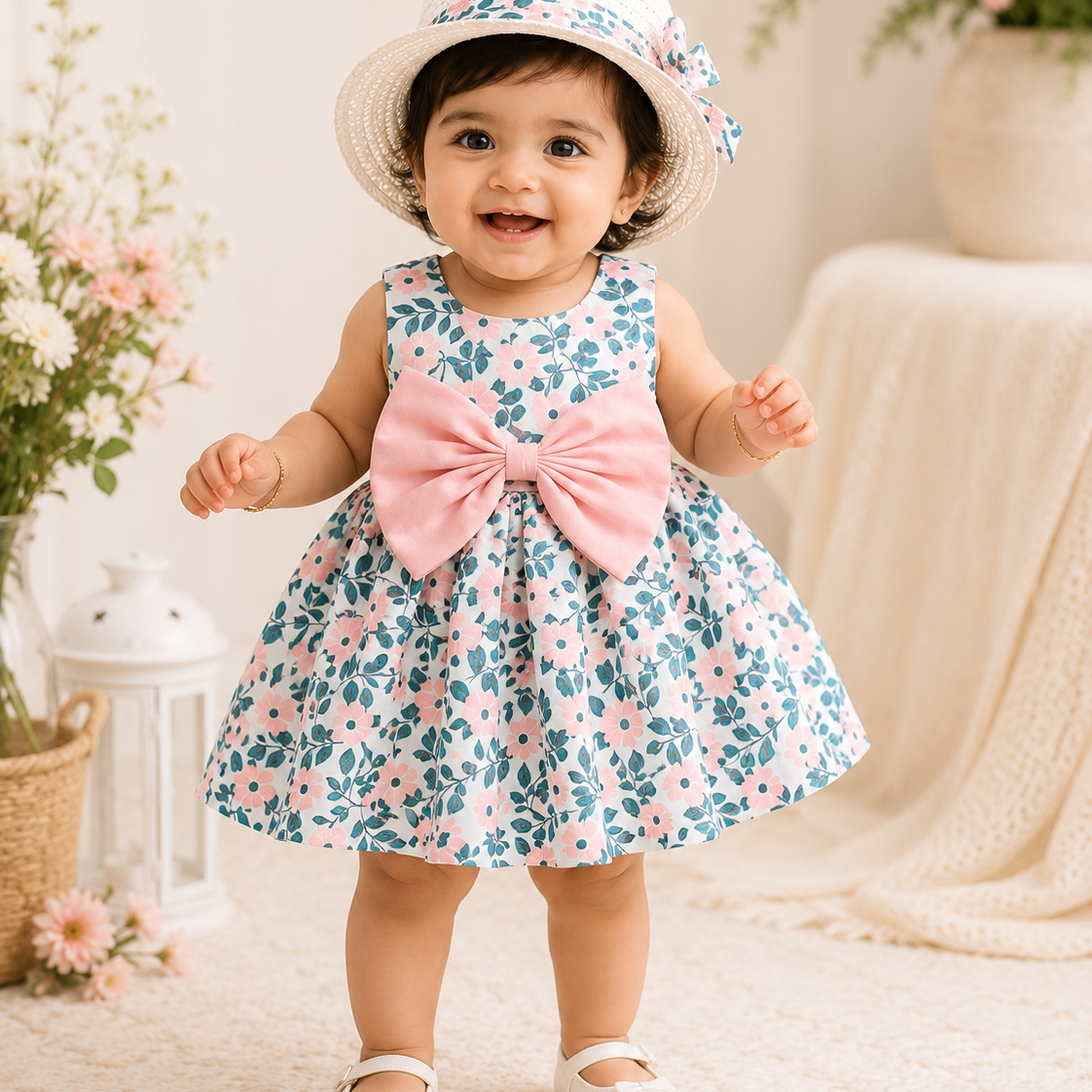 Blossom Belle Baby Girl Cotton Dress with Hat | Minilova