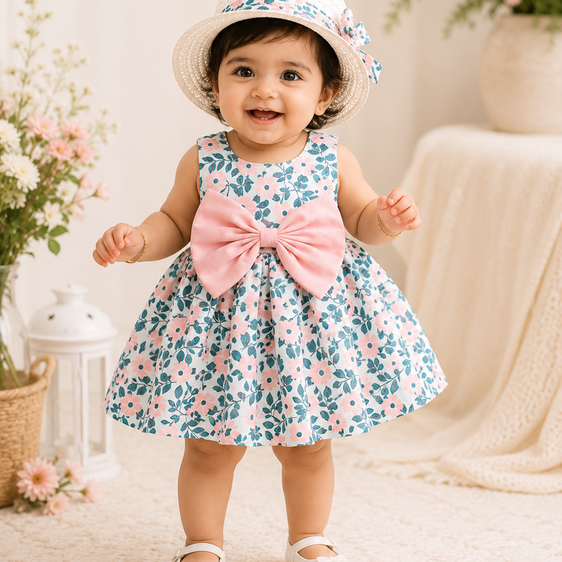 Blossom Belle Baby Girl Cotton Dress with Hat | Minilova