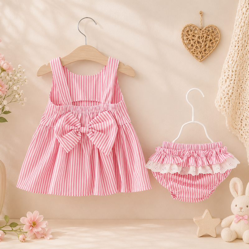 Candy Stripe Baby Girl Summer Dress with Bloomers | Minilova