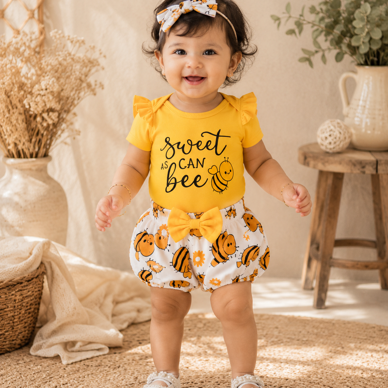 Sweet As Can Bee Baby Girl Shorts Set | Minilova