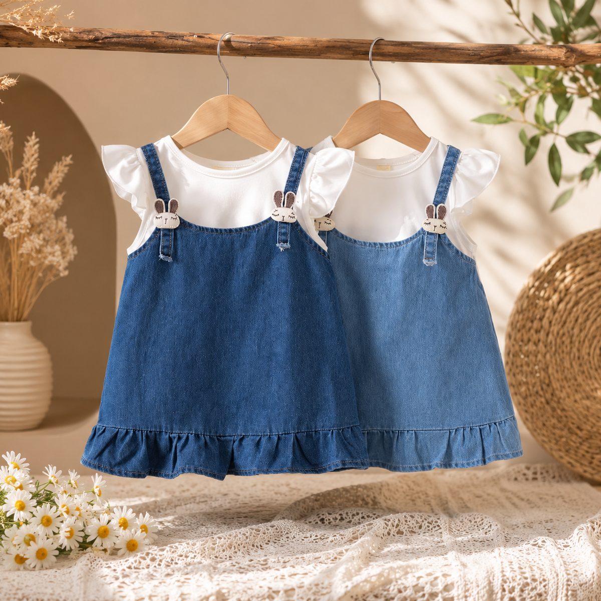 Little Bunny Denim Dress for Girls | Minilova