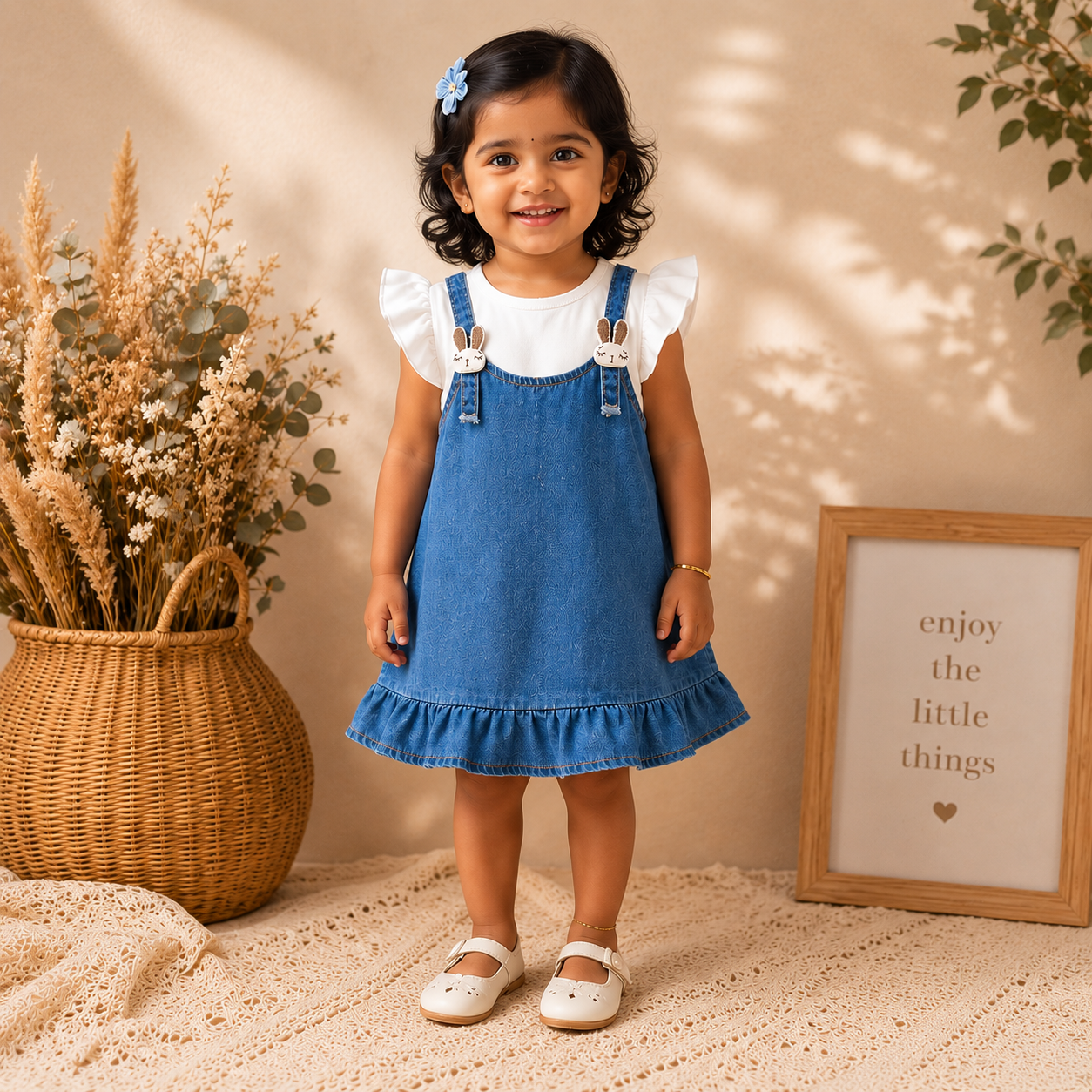 Little Bunny Denim Dress for Girls | Minilova