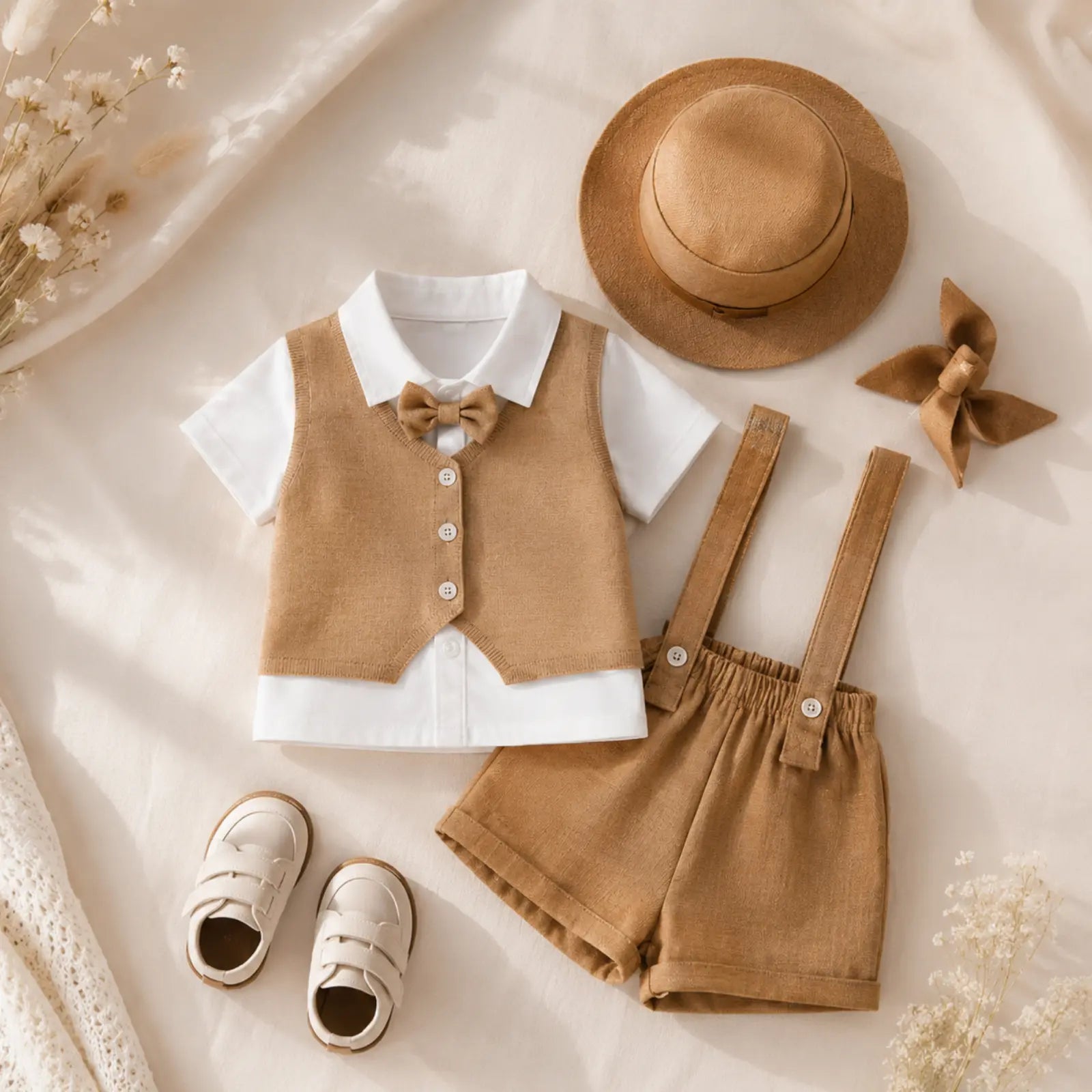 Little Explorer Vintage Suspender Shorts Set | Minilova